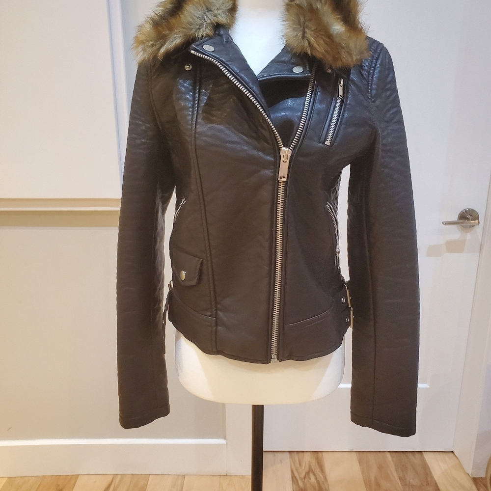 Warm faux leather coat